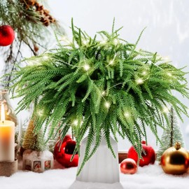 HUZIYAHAN 50 Pcs Christmas Norfolk Pine Stems with Light, Christmas Greenery Stems, Artificial Pine Branches DIY Crafts for Xmas Wreath Garland Indoor Outdoor Home Holiday Accessories Decorations