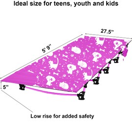 KidzAdventure Camping Cot | Lightweight and Compact Sleeping cots for Camping | 5'9" x 27.5" x 5.3" - Comfortable Cots for Toddler, Kids, Youth and Even Adults (Pink)