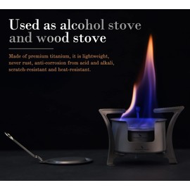 Boundless Voyage Titanium Alcohol Stove Spirit Burner with Fire Cover Outdoor Wood Stove with Stands Brackets Camping Multi-Fuels Ultralight Backpacking Stove ((Stove + Bracket))