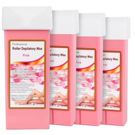 Roll on Wax Refill: 4 Rose Wax Roller Refill with 10 wipe - Hair Removal Cartridge for Body Legs Arms (100g/3.53oz, 4 Pack)