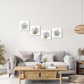 HOMEOART Coastal Wall Art Coral Prints Beach Room Decor Coastal Bathroom Bedroom Decor Pictures, Framed Ready to Hang Home Office Decoration 12x12inchx4 Pieces (Gold)