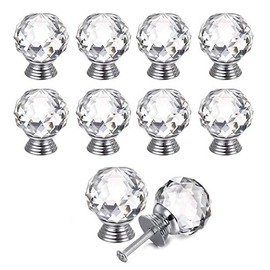 BJLS0001-YX Dresser Furniture Knobs, Crystal Buttons, Pack of 10, 30 mm Buttons with Crystal Knob for Office Furniture