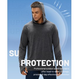 MIER Men's Long Sleeve Sun Protection Hoodie Quick Dry UV Hooded Shirts for Running Fishing Workout, 3 Pack, Haze Blue & Dark Grey & White, L