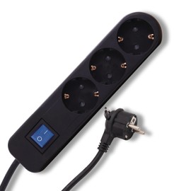 REV 0014340500 Power Strip with Switch 3-Way Black Protective Contact Pack of 1
