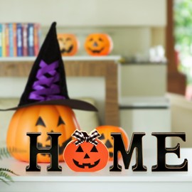 Interchangeable Home Table Signs with 11Pcs Seasonal Icons, Wooden "HOME" Letter Signs Interchangeable Holiday Decorative Table Shelf Centerpiece for Holiday Room Decoration