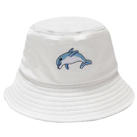 Taidor Cotton Bucket Hat Solid Color Beach Hat Summer Travel Sun Hats Fisherman Cap Dolphin White