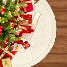 Christmas Tree Skirt,36 inches White Knitted Tree Skirt,Chunky Knitted Thick Tree Skirt,Farmhouse Christmas Tree Skirt Decor,Christmas Tree Ornaments for 4FT 5FT 6FT Tree