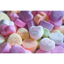 Valentine Candy Hearts Unframed Photo Romantic Wall Art Funny Gift for Friend Colorful Pastel Decor Pink Purple Yellow Orange White Love Hope 5x7 8x10 8x12 11x14 12x18 16x20 16x24 20x30