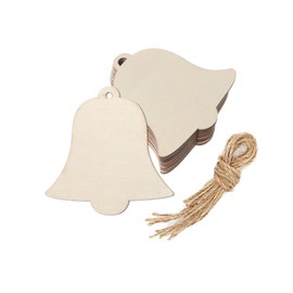 Creaides 20pcs Bell Wood DIY Crafts Cutouts Blank Wooden Christmas Bell Shaped Hanging Ornaments with Hole Hemp Ropes Wood Tags for DIY Projects Christmas Party Home Decorations