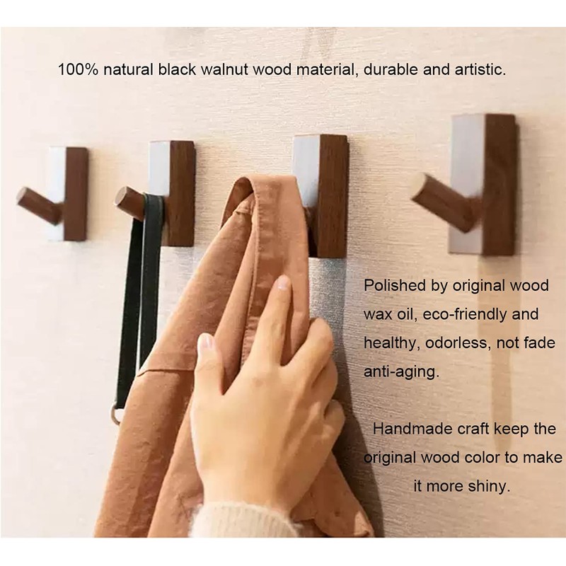 Ditind 3 Pack Wood Wall Hooks Hat Rack, Wooden Coat