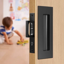6 INCH Sliding Pocket Door Handles, 304 Stainless Steel Non Locking Pocket Door Hardware, Recessed Flush Finger Pulls, Heavy Duty Edge Pull with Pop Out Ring Pull (Black)