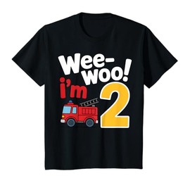 Kids Wee Woo Im Two 2 Yr Old Boy Fire Truck 2nd Birthday T-Shirt