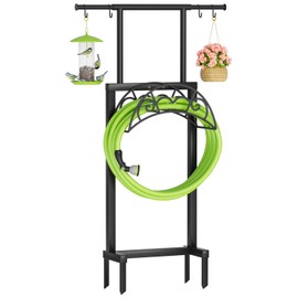 NEYCIL Garden Hose Holder with Telescopic Pole, Upgraded Heavy Duty Hose Stand Holds 150ft with 4 Spikes, Freestanding Metal Hose Storage and Hanger for Outside Yard Lawn Farm, Black