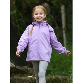 SaphiRose Kids Rain Jacket Waterproof Raincoat Mesh Lined Coat with Removable Hood for Boys Girls (Purple,6-7years)