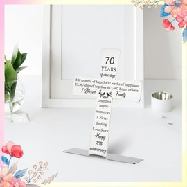 FOUGSTA 70th Wedding Cross Gifts for Couple, Wife, Husband, 70th Anniversary Decor Gifts for Women, Silver Stainless Steel Cross Desk Plaque with Anniversary Quotes, 5.1 * 3.7inch, XAA70