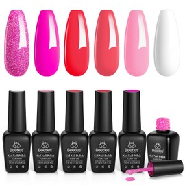 beetles Gel Polish Beetles Gel Nail Polish Set - 6 Colors Hot Pink Rose Red Summer Nail Gel Polish Kit Gel Nail Polish Collection Pink Glitter Gifts for Women Soak Off Uv Nail Lamp Manicure Kit