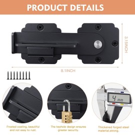 Pxoerzy Gate Latch with Padlock Hole,Heavy Duty Fence Slide Latches Outdoor Doors for Wooden Fence, Shed Door, Vinyl Door