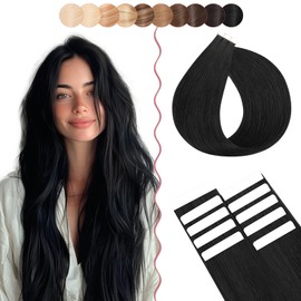 SEGO Tape Extensions Real Hair 10 Pieces Extensions Real Hair 15 g Tape In Extensions Real Hair Invisible Real Hair Extensions Tape Straight Hair Extensions for Women 55 cm # 01