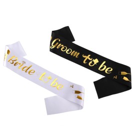 Bachelorette Party Decorations – Bride to Be & Groom to Be Sash Set – White & Black Bachelor Party Accessories for Engagement, Wedding & Bridal Shower