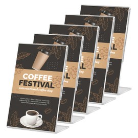 WIYETY Pack of 5 A5 Acrylic Table Stands L Stand Transparent Advertising Stands Brochure Stand Menu Card Holder for Restaurants, Office, Promotions, Counter