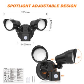 ALUSSO 25W LED Outdoor Security Light with Motion Sensor, PIR Light IP54 Waterproof Outside Floodlight,3000K 4000K 6500K 3 Colors Adjustment,Suitable for Porch, Garage, Courtyard