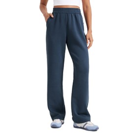 CRZ YOGA SoftAura Wide Leg Sweatpants Women 31" Modal High Waisted Lounge Travel Casual Sweat Pants with Pockets Drawstring Ink Blue Large