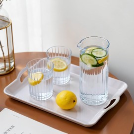 Set of 2 Large White Melamine Serving Tray with Handles, Rectangular Outdoor Dinner Tray Plastic Fruit Serving Platters Trays for Eating, Appetizer, Charcuterie, Snack, Fruit, Desserts, Food Parties