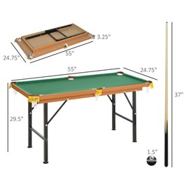 Soozier 55" Portable Folding Billiards Table Game Pool Table for Whole Family Number Use With Cues, Ball, Rack, Chalk - Color: Green