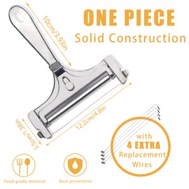 Adjustable Cheese Slicer with 4 Extra Wires Replacement, Hand Held Wire Cheese Cutter Shaver, Heavy Duty Aluminum Alloy Cheese Slicers for Block Cheese (Silver)