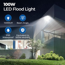 CINOTON 100W LED Flood Lights Outdoor, 14000LM IP65 Waterproof Outdoor Security Wall Light Fixture with 180°Knuckle for Warehouse Porch Barn Garage Building 5000K 100V-277V 2 Pack