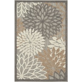 Nourison Aloha Indoor/Outdoor Area Rug 2' 8" x 4', Natural, Rectangular Tropical Botanical Easy-Cleaning Non Shedding Bed Room Living Room Dining Room Deck Backyard Patio