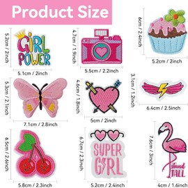 AXEN 32pcs Girls Pink Iron on Patches, Girl Power Themed Patches Embroidered Applique for Clothing, Jackets, Hats, Backpacks, Jeans