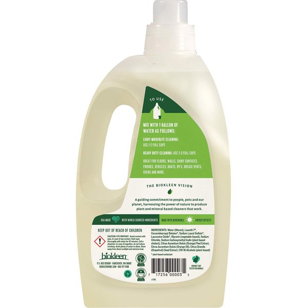 Biokleen Natural All Purpose Cleaner - Makes 64 Gallons - Super Concentrated, Eco-Friendly, Plant-Based, No Artificial Fragrance, Colors or Preservatives, 64 Ounces