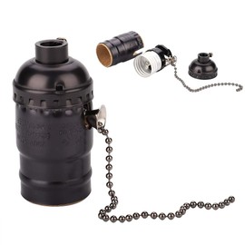 Maxmartt Antique Pull Chain Lamp Socket E27 Lamp Holder Aluminum Vintage Light Socket with Pull Chain Desk Lamp Lighting Holder Screw Base Black Pull Chain Light Socket Suit for E27 Light Bulbs