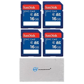 SanDisk 16 GB Class 4 SD HC Flash Memory Card - 4 Pack Bundle with (1) Everything But Stromboli Microfiber Cleaning Cloth