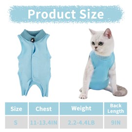 Cat Body Recovery Suit, Cat Body After Surgery Castration, Cat Body After Surgery, Cat Clothing, Cat Suit, Medical Pet Shirt for Cats for Abdominal Wounds or Skin Diseases (Blue, S)