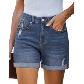 Roskiky Womens Jean Shorts High Waisted Jean Shorts Women Reef Blue S