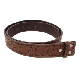 BC Belts Womens Leather Belt Strap with Embossed Western Flowers Pattern 1.5" Wide with Snaps (Brown-S)