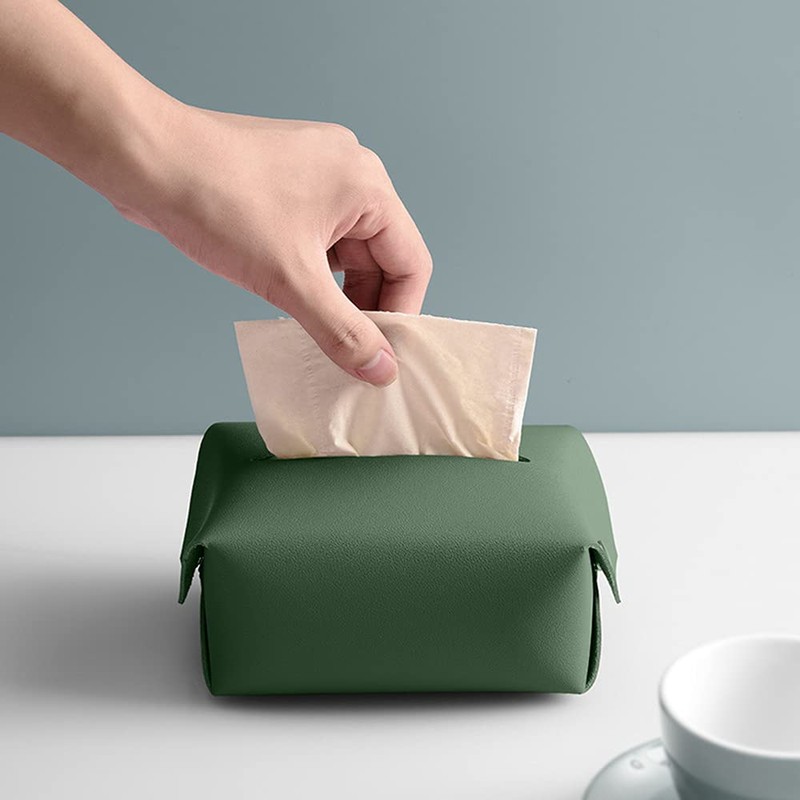 Green Leather Tissue Box Holder Rectangular Tissue Box Cover Dispenser