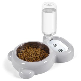 Dog Bowls, Cat Food and Water Bowl Set with Water Dispenser and Stainless Steel Bowl for Cats and Small Dogs - Grey