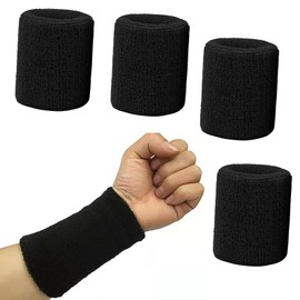 4 Pcs Extended Sweat Wristbands, 15cm Premium Cotton & Spandex Gym Sweat Wristbands, Breathable Moisture-Wicking for Tennis/Running, Unisex Sports Sweat Bands for Men & Women (Black)
