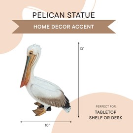 White Pelican Decorative Figurine 13 Inches – Nautical Resin Statue for Home, Office, or Garden Décor