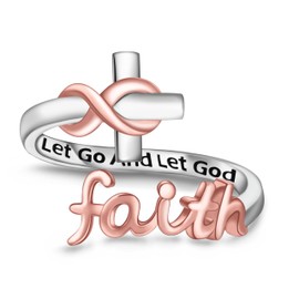 Senpotly 925 Sterling Silver Faith Ring for Women Adjustable Infinity Cross Wrap Ring for Daughter Let Go and Let God Inspirational Ring