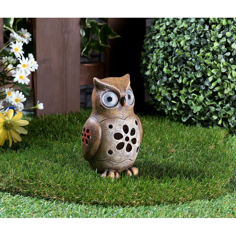 Lunartec Solar Figures: Decorative Owl with Luminous LED Eyes and