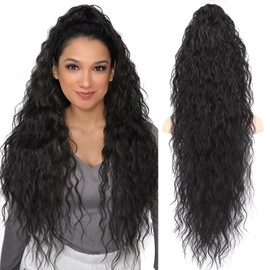 Isaic Ponytail Extension 30 Inch Claw Clip Ponytail Extension for Women, Long Wavy Pony Tails Hair Extensions Synthetic Hair Extensions Ponytail for Daily Use(Black