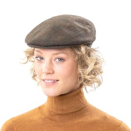 Lipodo Flat Cap with Checked Pattern Men's - Lined Flat Cap with Wool - Made in Italy - Checked Men's Hat with Peak - Peaked Cap Autumn/Winter, beige