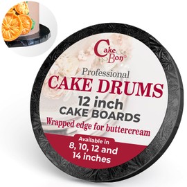 Cakebon Cake Boards - Sturdy 1/2 Thick Drums - 12 Inch Professional Fully Wrapped Edges Black 3-Pack