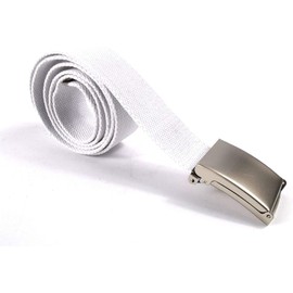 Trimming Shop Unisex Webbing Belt Webbed Canvas Strap Metal Flip Closure Buckle Adjustable Army Style Waist Band Outdoor Utility Wear, 51inch x 3.8cm, White