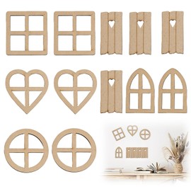 Pack of 12 Wooden Fairy Windows, Mini Window Decorations, Craft Supplies, Embellishments for Fairy Garden, Home Decoration, Scrapbooking and Card Making, Durable and Versatile