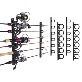 Aventik Vertical/Horizontal Fishing Rod Holder for Garage, Wall, Ceiling Holds Up to 6/12 Fishing Pole Holders (2 Pack Black)